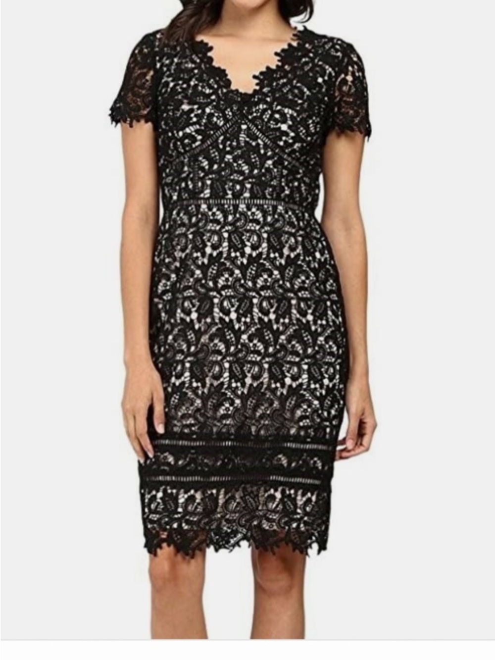 Nue by Shani Black Lace Short Sleeve Sheath Dress Women’s 12 Cocktail Event